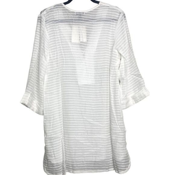 NWT J. Valdi Santa Barbara Big Shirt Tunic LaceUp Texture Stripe Coverup L White - Picture 5 of 15